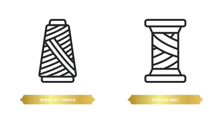 Poster - two editable outline icons from sew concept. thin line icons such as spool of thread, cotton reel ve
