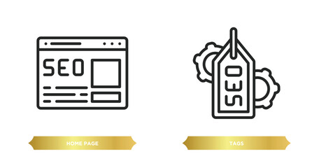 Poster - two editable outline icons from search engine optimization concept. thin line icons such as home page, tags vector.
