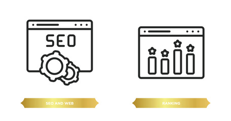 Poster - two editable outline icons from search engine optimization concept. thin line icons such as seo and web, ranking vector.