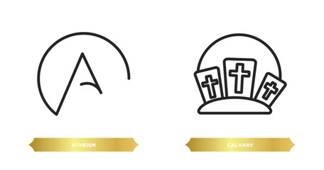 Poster - two editable outline icons from religion concept. thin line icons such as atheism, calvary vector.