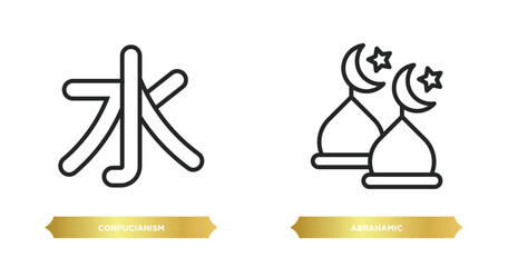 Poster - two editable outline icons from religion concept. thin line icons such as confucianism, abrahamic vector.