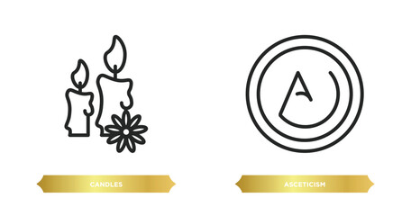 Poster - two editable outline icons from religion concept. thin line icons such as candles, asceticism vector.