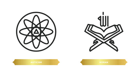 two editable outline icons from religion concept. thin line icons such as agticism, koran vector.