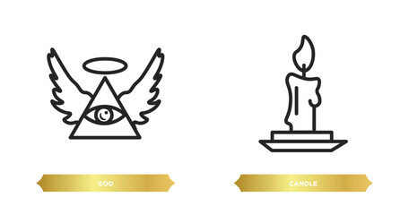 Poster - two editable outline icons from religion concept. thin line icons such as god, candle vector.