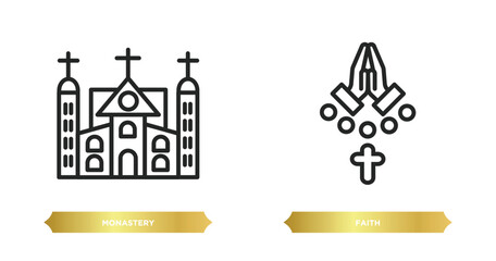 Poster - two editable outline icons from religion concept. thin line icons such as monastery, faith vector.