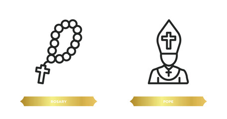 Poster - two editable outline icons from religion concept. thin line icons such as rosary, pope vector.