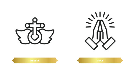 Poster - two editable outline icons from religion concept. thin line icons such as heresy, pray vector.