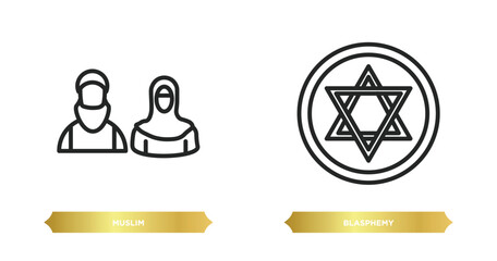 Poster - two editable outline icons from religion concept. thin line icons such as muslim, blasphemy vector.