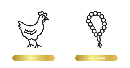 Wall Mural - two editable outline icons from religion concept. thin line icons such as chicken, muslim tasbih vector.