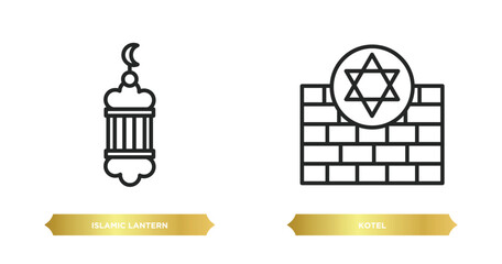 Wall Mural - two editable outline icons from religion concept. thin line icons such as islamic lantern, kotel vector.