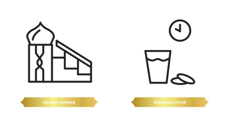 Poster - two editable outline icons from religion concept. thin line icons such as islamic minbar, ramadan if
