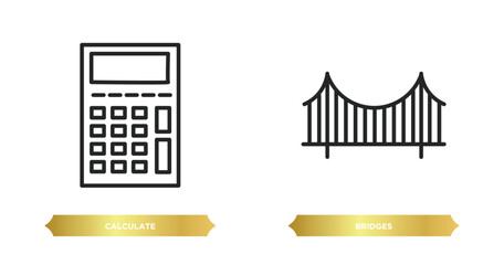 Poster - two editable outline icons from real estate concept. thin line icons such as calculate, bridges vector.