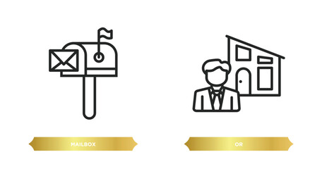 Poster - two editable outline icons from real estate concept. thin line icons such as mailbox, or vector.