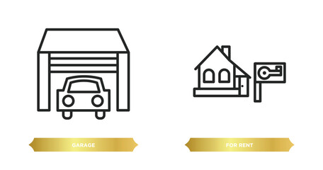 Poster - two editable outline icons from real estate concept. thin line icons such as garage, for rent vector