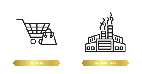 Poster - two editable outline icons from real estate concept. thin line icons such as shopping, industrial pa