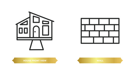 Poster - two editable outline icons from real estate concept. thin line icons such as house front view, wall vector.