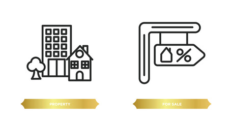 Poster - two editable outline icons from real estate concept. thin line icons such as property, for sale vector.