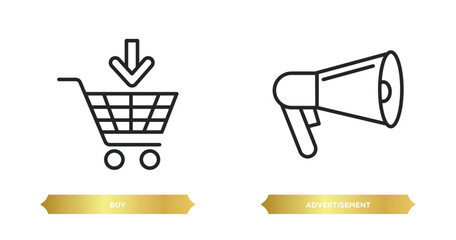Poster - two editable outline icons from real estate concept. thin line icons such as buy, advertisement vect