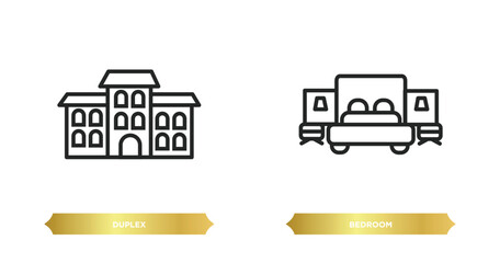 Poster - two editable outline icons from real estate concept. thin line icons such as duplex, bedroom vector.
