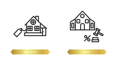 Poster - two editable outline icons from real estate concept. thin line icons such as real estate, sold vector.