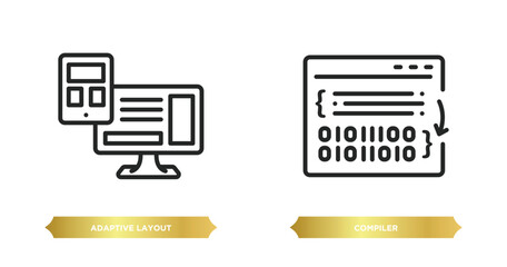 Wall Mural - two editable outline icons from programming concept. thin line icons such as adaptive layout, compiler vector.