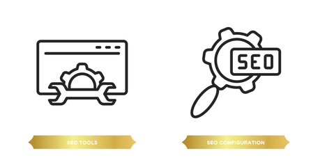 Poster - two editable outline icons from programming concept. thin line icons such as seo tools, seo configur
