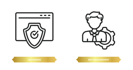 two editable outline icons from programming concept. thin line icons such as authorize, seo management vector.