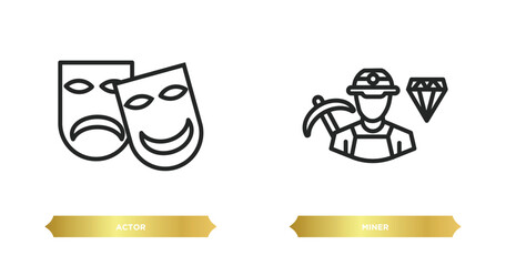 Poster - two editable outline icons from professions concept. thin line icons such as actor, miner vector.