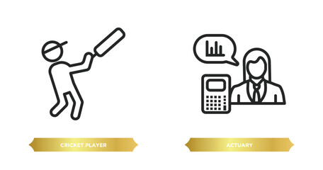 Poster - two editable outline icons from professions concept. thin line icons such as cricket player, actuary