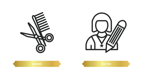 Poster - two editable outline icons from professions concept. thin line icons such as barber, writer vector.