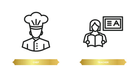 Poster - two editable outline icons from professions concept. thin line icons such as chef, teacher vector.