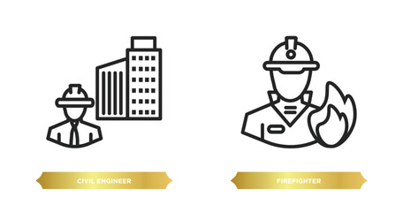 Poster - two editable outline icons from professions concept. thin line icons such as civil engineer, firefig