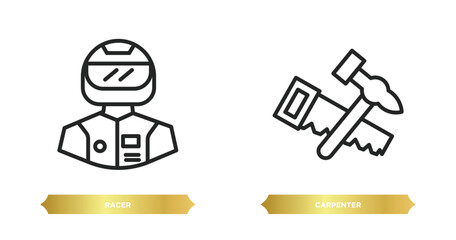 Poster - two editable outline icons from professions concept. thin line icons such as racer, carpenter vector