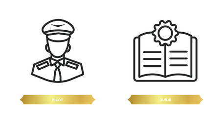 Poster - two editable outline icons from professions concept. thin line icons such as pilot, guide vector.