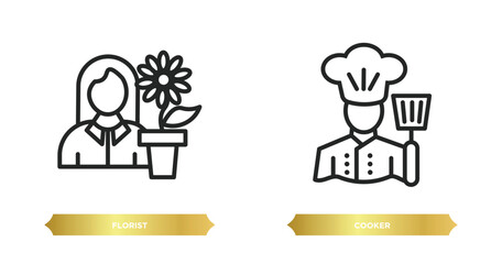 Wall Mural - two editable outline icons from professions concept. thin line icons such as florist, cooker vector.