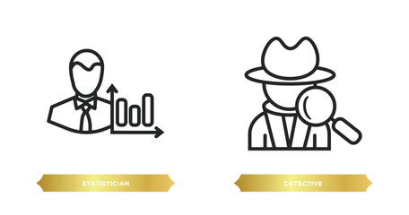 Poster - two editable outline icons from professions concept. thin line icons such as statistician, detective vector.