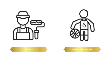 Poster - two editable outline icons from professions concept. thin line icons such as dyer, basketball player vector.