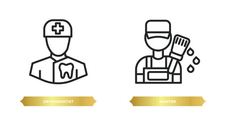 Poster - two editable outline icons from professions concept. thin line icons such as orthodontist, painter v