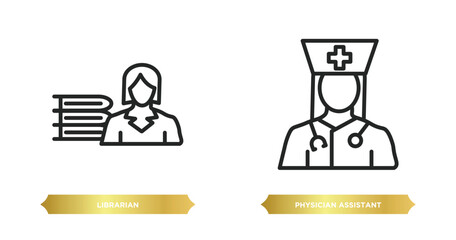 Poster - two editable outline icons from professions concept. thin line icons such as librarian, physician assistant vector.
