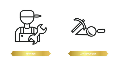 Poster - two editable outline icons from professions concept. thin line icons such as plumber, archeologist v