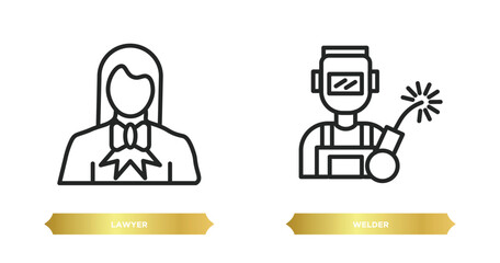 Wall Mural - two editable outline icons from professions concept. thin line icons such as lawyer, welder vector.