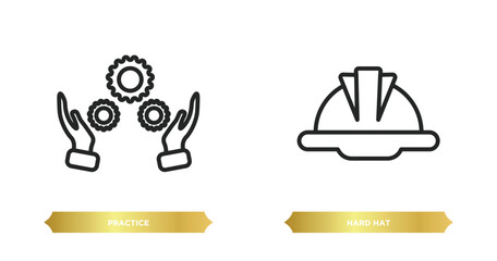 Poster - two editable outline icons from productivity concept. thin line icons such as practice, hard hat vector.
