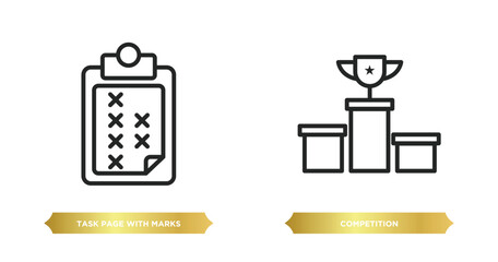 Poster - two editable outline icons from productivity concept. thin line icons such as task page with marks, competition vector.