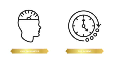 Poster - two editable outline icons from productivity concept. thin line icons such as mind tachometer, time passing vector.