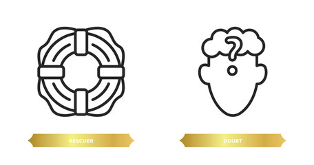 Poster - two editable outline icons from people skills concept. thin line icons such as rescuer, doubt vector.