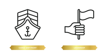 Poster - two editable outline icons from people skills concept. thin line icons such as cargo ship front view