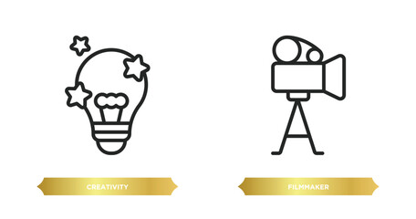 Poster - two editable outline icons from people skills concept. thin line icons such as creativity, filmmaker vector.