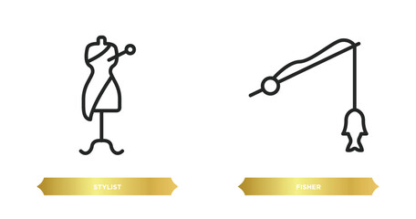 Poster - two editable outline icons from people skills concept. thin line icons such as stylist, fisher vector.