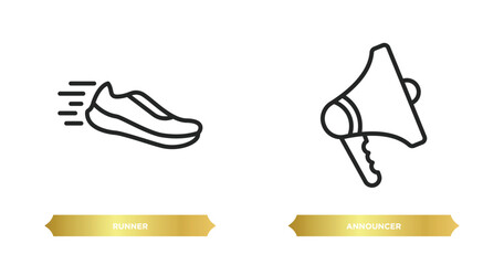 Poster - two editable outline icons from people skills concept. thin line icons such as runner, announcer vector.