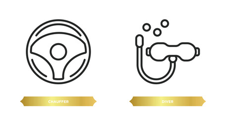 Poster - two editable outline icons from people skills concept. thin line icons such as chauffer, diver vector.